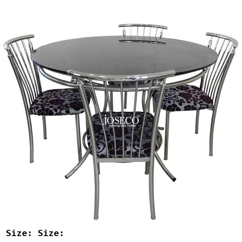 GALVIN NE Stainless Steel 4 Seater Table and Chairs Set with Top Round Glass-size