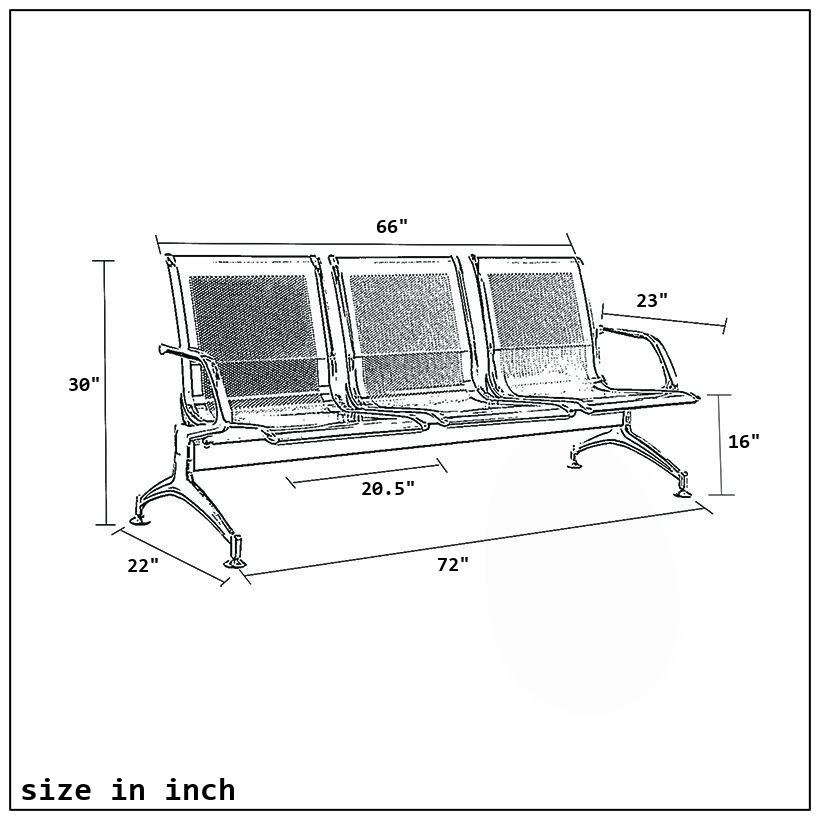 Three Seater Airport Chair with Cushion (41kg)-size